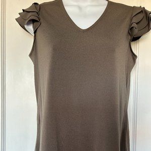 Adrianna Papell 4-Layer Ruffle Sleeve Top, Olive color, size XS, NWT